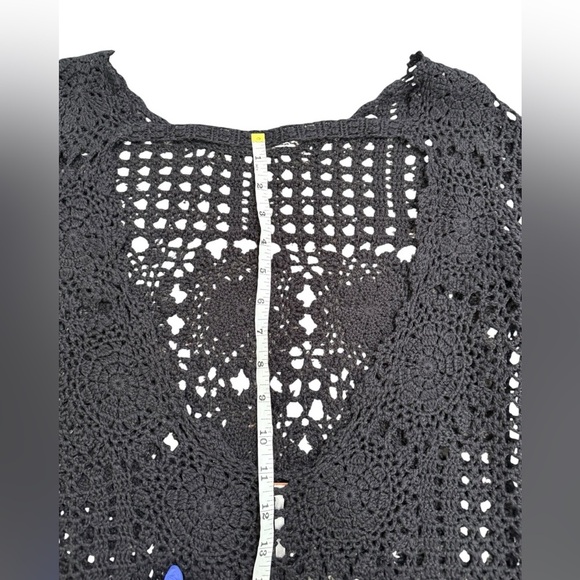FREE PEOPLE Black Cotton Open Back Crochet Sweater XS - Picture 8 of 16